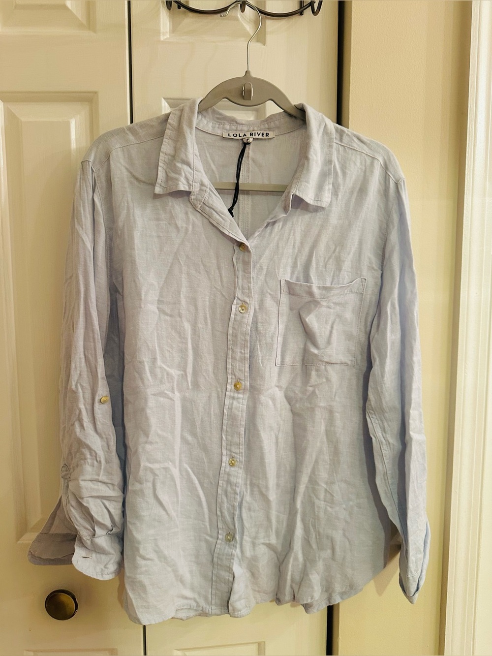 Lola River Light Blue Button-Down Linen Shirt - size M. - Picture 2 of 9